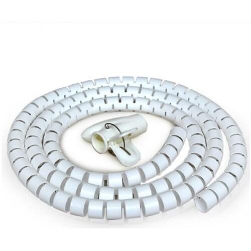 1M 40mm White Wire Storage Tube Clips Cable Sleeve Organizer Pipe Wrap Cord Protector Flexible Spiral Management Device