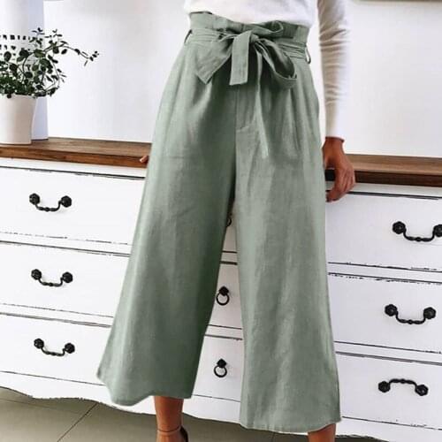Lady Culottes Trousers Multicolor High Waist Casual Plus Size Pants New Womens Solid Wide Leg Pants Ladies Summer Loose 2019