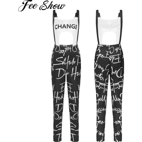 Womens Fashion One-Piece Bodysuit Suspender Jumpsuit Casual Letters Print Wide Shoulder Straps Front Cutout Backless