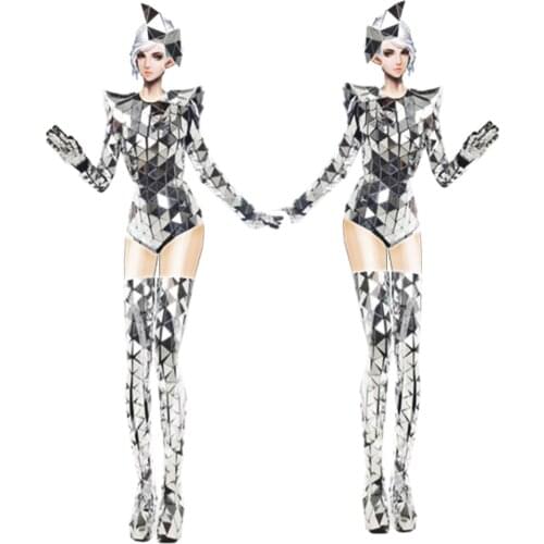 Party girl women Silver mirror performance costume stage show mirrors women dance wear