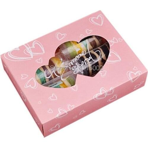 100pcs Pink Kraft Paper Candy Box Gift Packaging Craft Bakery Cookies Biscuits Box Double Heart PVC Window Boxes