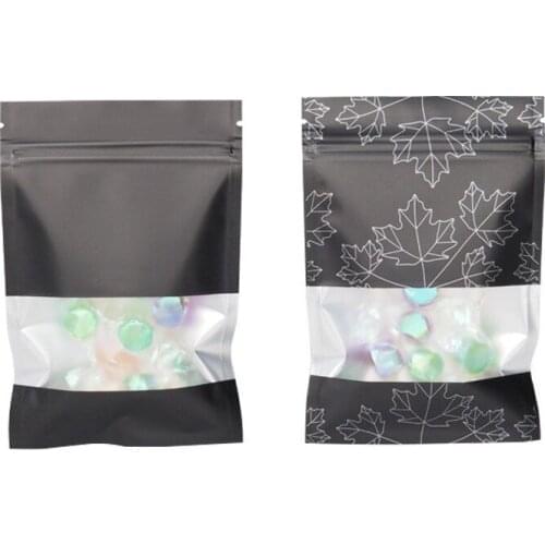 1000Pcs/lot 2 Styles Solid color Maple leaf window Aluminum Foil Bag Flat Bottom Metallic Mylar Black Zip Lock Bag