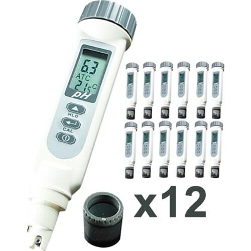 12 x pieces Digital pH Meter ATC Temperature C/FWaterproof Water Quality Tester + Free pH Powder pH4.01,pH7.00, & pH10.01