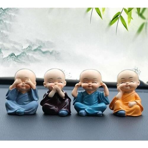 4 pcs Small Buddha Statue Monk Resin Figurine Crafts Home Decorative Ornaments Miniatures Crafts Creative Garden Desk Decoration