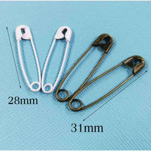 40 PCS Antique Bronze/White Safety Pin Brooch Stitch Markers Metal Brooch Bar Safety Pins Fasteners-28mm/31mm