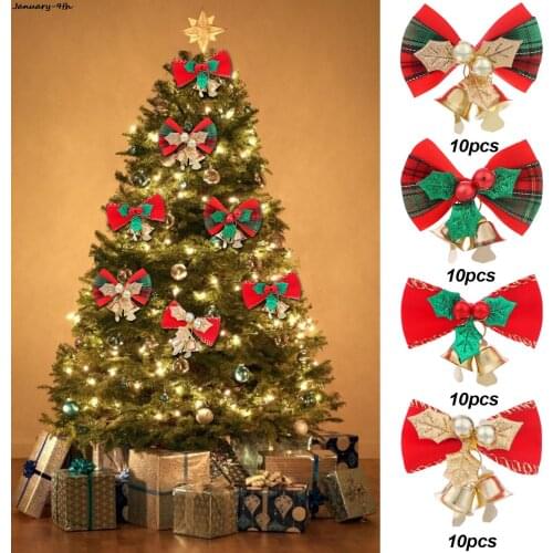 40Pcs Christmas Bow With Bells Xmas Mini Bowknot Craft Gift Ornament Christmas Tree Hanging Decor