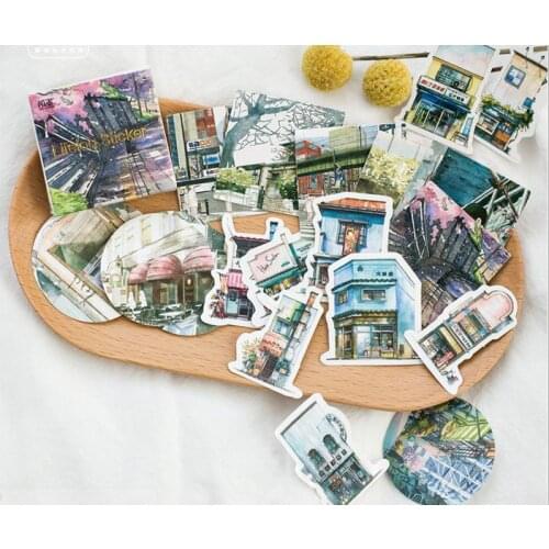45pcs/box Travel Scenery Cartoon Stickers Adhesive Stickers DIY Decoration Stickers Stationery Stickers Escolar Papelari