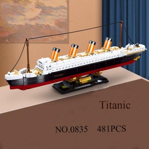481pcs Large Titanic Cruise Ship DIY Building Block Cartoon Doll 3D Ship Model Building Block Set Childrens Educational Toys
