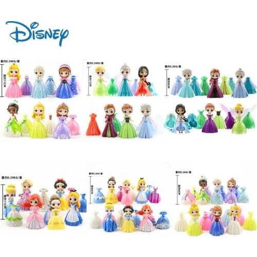 6pcs/set Disney Princess Figures Dress Changeable Frozen Elsa Anna Sofia Dress Tangled Dolls Model Set Kids Toys For Children