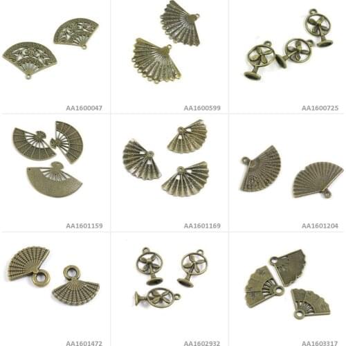 Antique Bronze Tone Jewelry Making Charms Folding Fan Electric Bracelet Pendant Necklace
