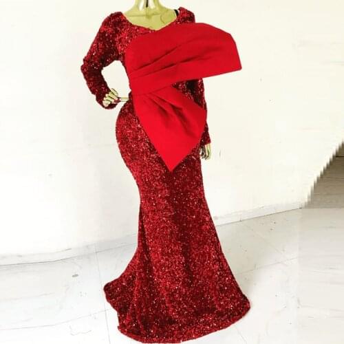 Sparkling Aso Ebi Prom Dresses Long Sleeves Women Sequins Evening Dress Custom Made Plus Size Mermaid Aso Ebi Dress