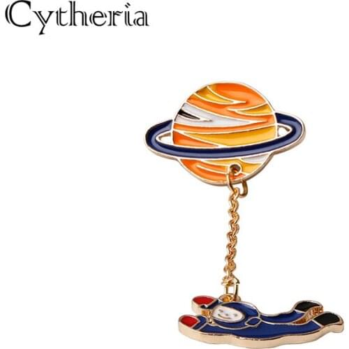 Enamel Saturn pins brooches metal Saturnus pin lapel pin brooch gift for astronaut Halo Space brooch ball and link men broches