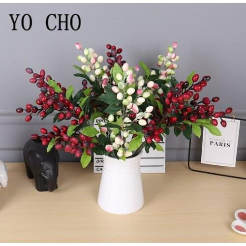 YO CHO Artificial Flower Olive Branch Holiday Decoration Artificial Flower Olive Fruit Branch Home Decoration Fake Flowers