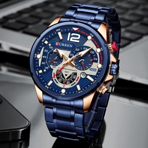 CURREN Watches Mens Sport Quartz Chronograph Wristwatches Luxury Stainless Steel Clock with Luminous Watch 8395