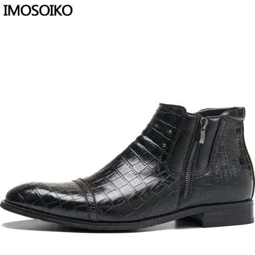 Spring And Autumn New Mens Martin Boots All-Match Business Casual Short Boots British Embossed And Velvet Warm Leather Boots