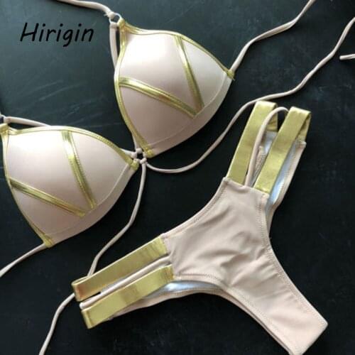 2020 Sexy Womens Bikini Set Luxury Rhinestone Gold Patchwork Swimsuits 3 Colors Push-up Bandage Bikini sets summer bathing suits