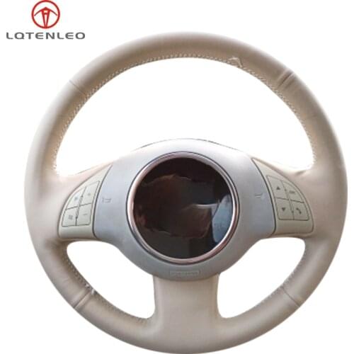 LQTENLEO Beige Artificial Leather Anti-Slip Car Steering Wheel Cover For Fiat 500 2007-2015 500e 2014-2018 500C 2014-2017
