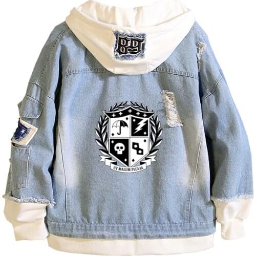 Casual The Umbrella academy Jean Jacket Men Denim Jackets Long Sleeve Patchwork Cotton Japanese Streetwear Bomber Jacket Men