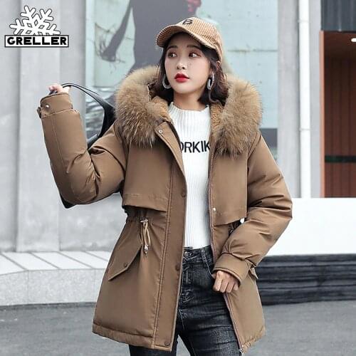 GRELLER New Short Autumn Winter Coat Women Casual Fur Lining Women Parkas Hooded Winter Jacket Women Clothing Outwear Female