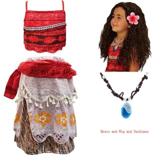 New Moana Girl Dress Moana Princess Dress Childrens Party Cosplay Costume & Wig Childrens Clothing Vaiana Clothes