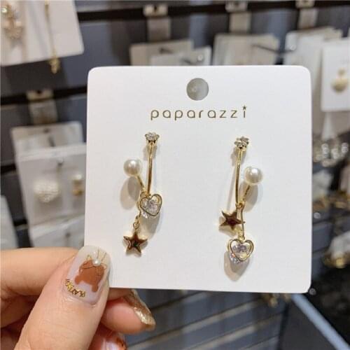 ​ZDMXJL 2021 New Fashion Womens Earrings Fine Simple Sweet Star Pearl Cute Earrings For Women Party Girl Jewelry Gift Wholesale