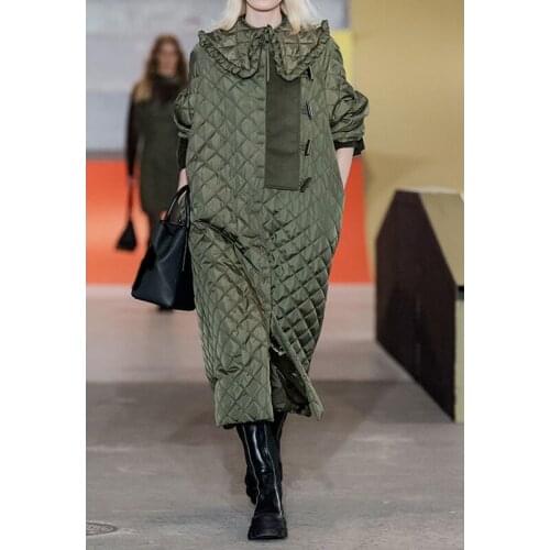 Autumn Winter Runway 11.27 Fashion Detachable Doll Collar Midi Parkas Overcoat Or Strapless Slim Argyle Dress