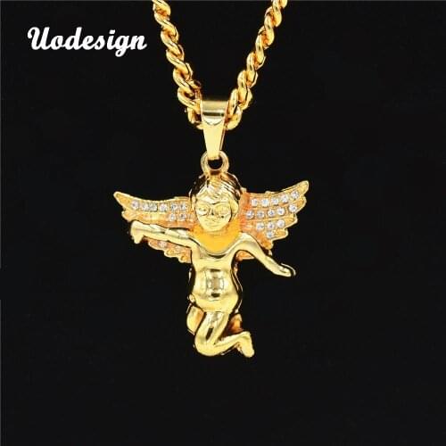 Uodesign Gold Angle Necklace Hip Hop Mens Bling Iced Out Jump Angel Wing Rock Flying Angels Jewelry Necklaces