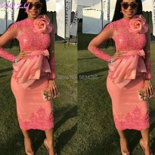 Long Sleeves Beaded Ruffles Coral Mother of the Bride Groom Dresses 2020 NYZY M15 Lace Dress Party Evening Cocktail