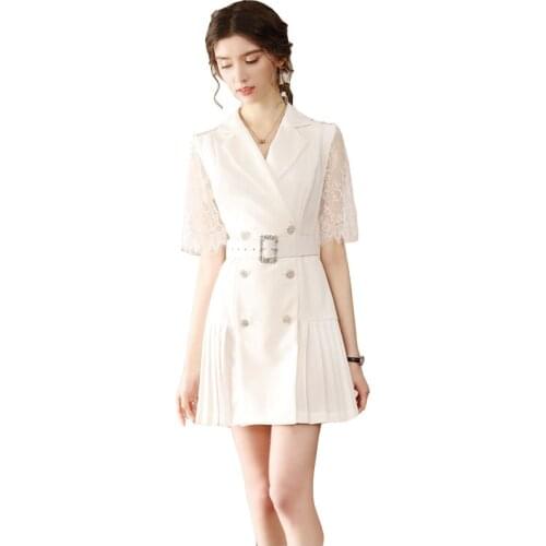 Summer New Temperament Comfortable Fashion Women Dress Elegant Solid Color Profession Lace Short Sleeve Women Dresses NBH138