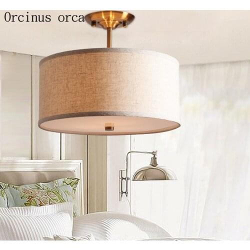 American style living room ceiling light simple modern aisle bedroom study round fabric ceiling lamp