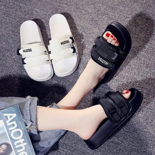 Thick-Soled Casual Velcro Adjustable Width Slippers Female Summer Korean Youthful Vitality Fashion All-Match Vacation Beach Shoe