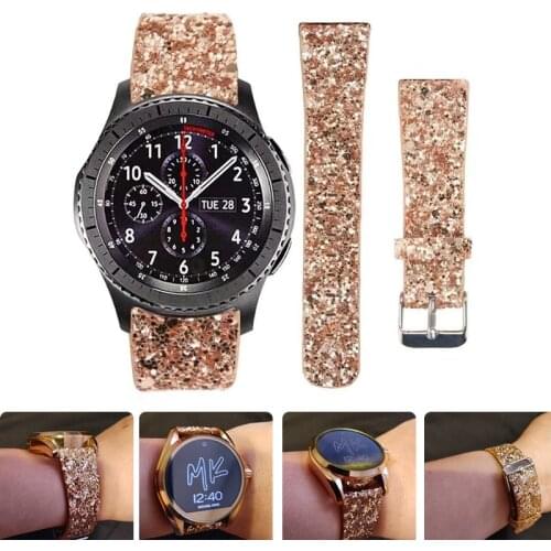 20mm/22mm watch strap for Samsung Galaxy watch 3/active 2/46mm/42mm/Gear S3 Bling Christmas Shiny Glitter Leather Huawei GT/2/2e