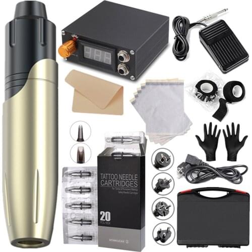 Rotary Tattoo Pen Machine Kit Tattoo Pen High-speed Powerful Motor 20pcs Cartridges Needles and The Most Complete Set