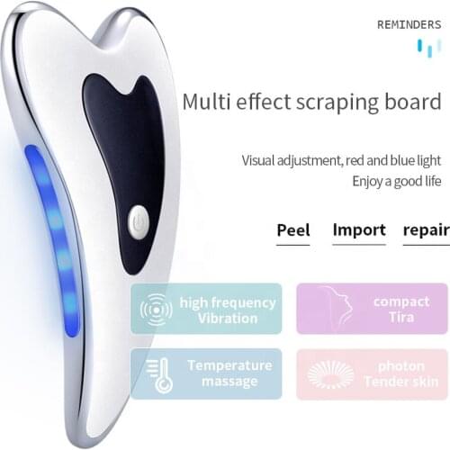 Heated Vibrating Facial Massager Electric Gua Sha Board Red Blue Light Therapy Scraping Plate Face Lifting Slimming