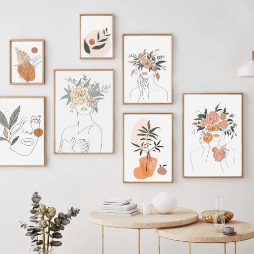 Sexy Woman Line Vase Plant Grass Abstract Wall Art Canvas Painting Nordic Posters And Prints Wall Pictures For Living Room Decor