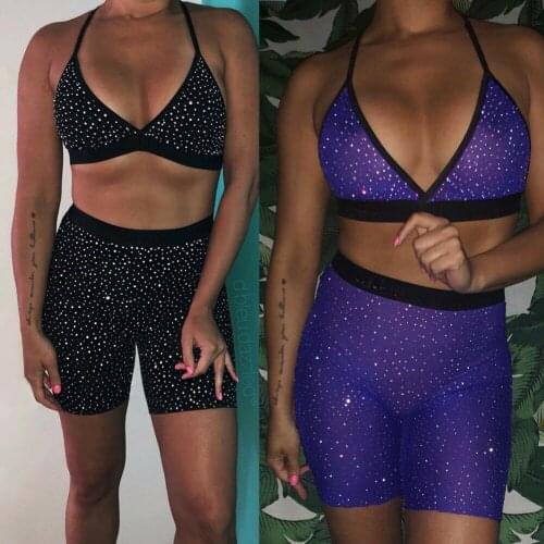 Sexy Women Shinny Sequins Swimsuit Bikini Sets V-neck Un-padded Transparent Bras + Shorts Or Triangle Swimming trunks Beachwears