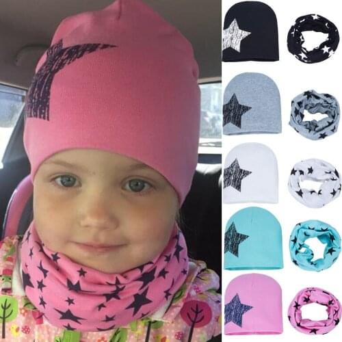 Citgeett Star 2pcs/set Toddler Infant Kids Girl Boy Baby Hat Cap +Star Print Neck Scarf