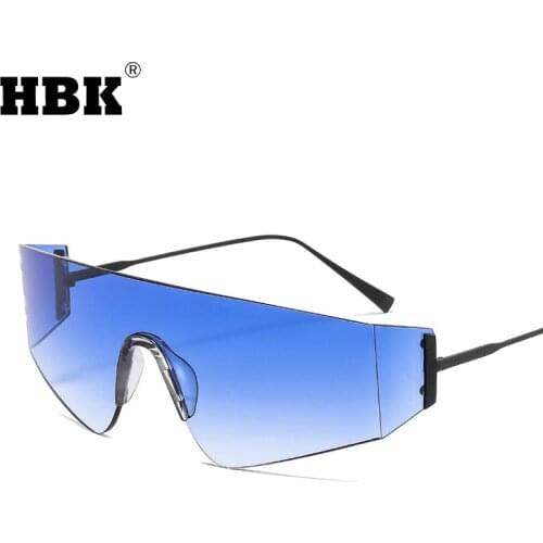 HBK Fashion One Piece Sunglasses Women Men 2021 Sports Metal Big Frame Eyeglasses Gradient Blue Lens Travel UV400 Protection