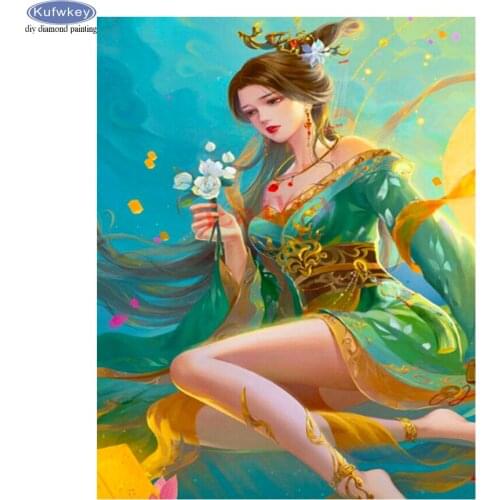 Japanese Woman Flower Full Drill Square 5D Diamond Painting Classical Fairy Cross Stitch Diamond Embroidery Wall Stickers Decor