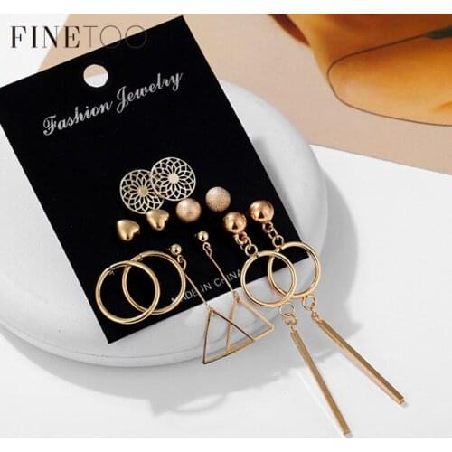 Fashion Minimalist Mixed Earrings Set Simple Gold Color Filigree Flower Circle Geometric Stud Earrings for Women Girls