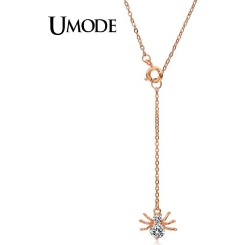 UMODE Brand New Spider Shape Rose Gold Color Top CZ Pendants Necklaces For Women Jewelry Fashion Necklace Hot Sale Gift AUN0227