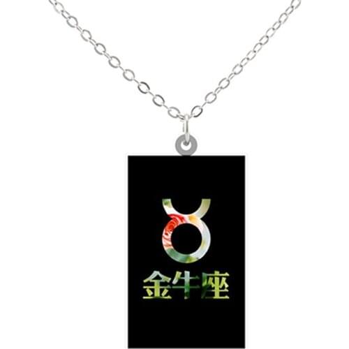 Black Background Simple ZODIAC Icons Rectangle Acrylic Pendant Epoxy Necklace Women Jewelery украшения 2020 бижутерия