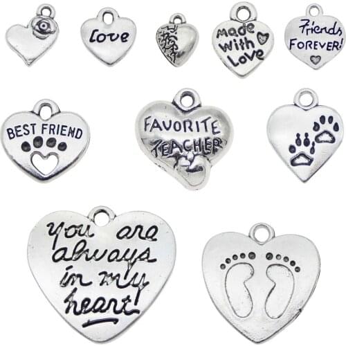 10pcs Love Heart Pendant For Necklace Letter Charms Footprint Jewelry Findings Earrings Bracelet Charm Handmade Key Chain Gifts