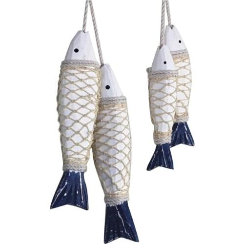 2pcs/set Wooden Hanging Fish Retro Mediterranean Style Rustic Hand Carved Hanging Fish Ornaments for Home Wall Decor Gift