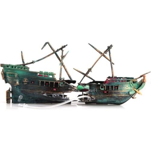 24*13cm Aquarium Decoration Broken Boat Ship Shape Separated Sunk Fish Tank Decor Wreck Sunk Home Decor