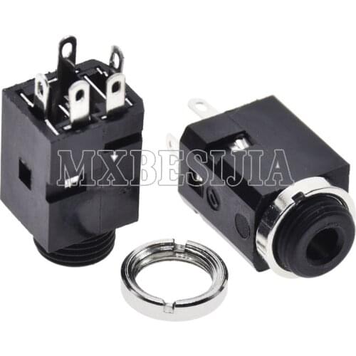 5Pcs 3.5MM Vertical socket 5Pin Stereo Female Socket Jack with Screw 3.5 Audio Headphone Connector PJ-341 3 Poles Earphone Hole