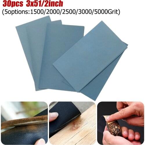 30pcs 3"X 5 1/2\" 1500/2000/2500/3000/5000 Grit Wet/Dry Abrasive Sandpaper Sheets Tools Accessories Newly