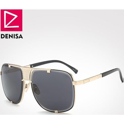 DENISA Brand Design Unisex Square Sunglasses Women Men Driving Sun Glasses UV400 Metal Blue Black Glasses oculos de sol G17078