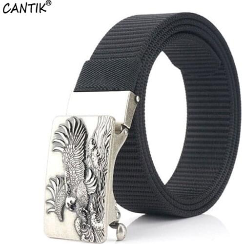 CANTIK Unique Design Flying Eagle Pattern Automatic Buckle High Quality Nylon Belt Men Clothing Accessories 3.5cm Width CBCA168