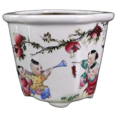 Chinas old porcelain pastel baby play patterns six square flowerpots folk collection, home decoration, flower accessories